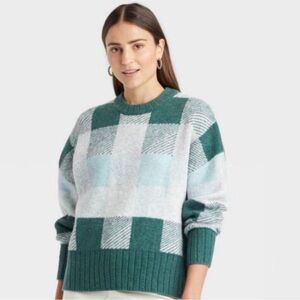 a new day Teal and Light Gray Plaid Sweater
